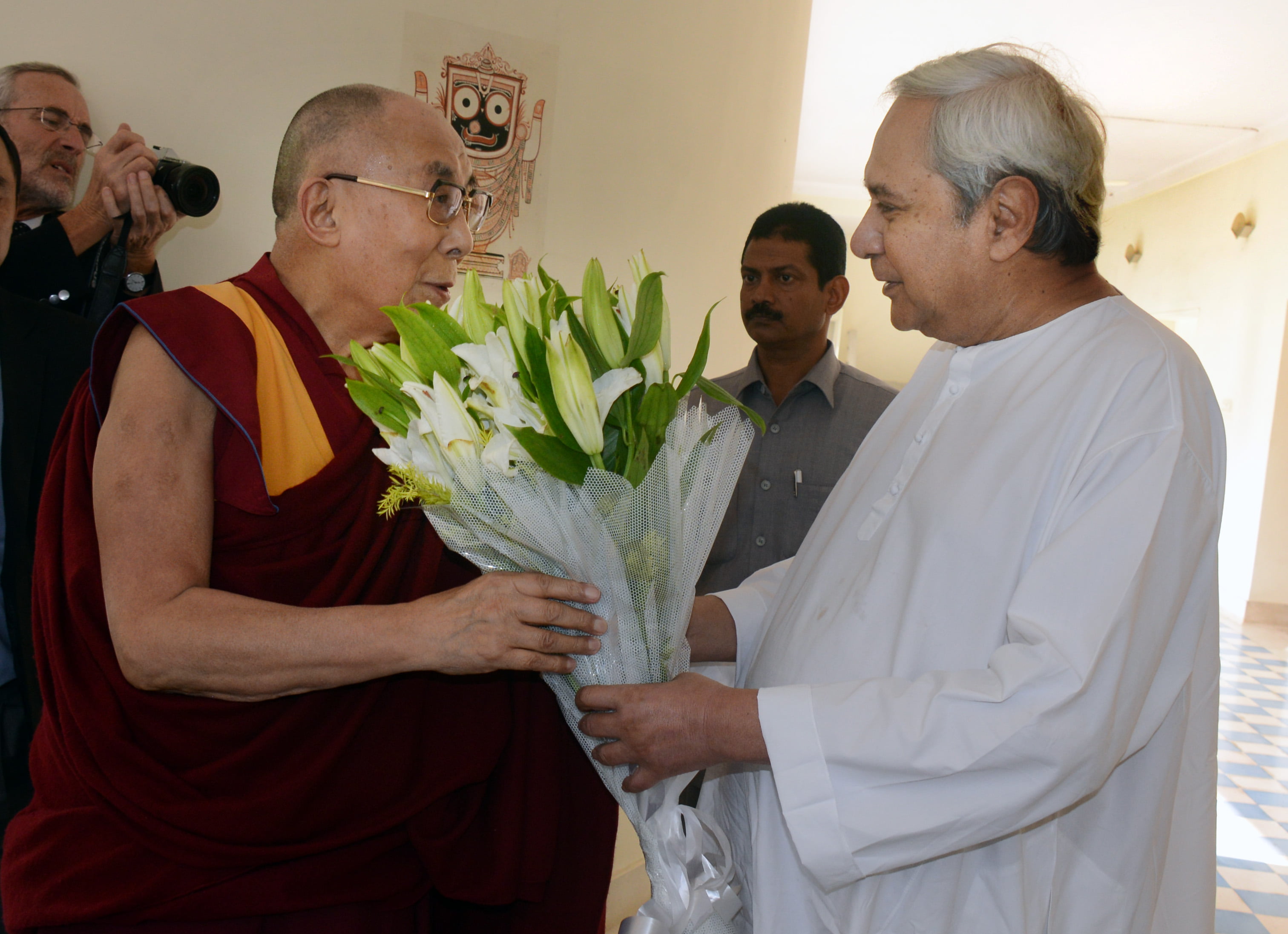 Dalai Lama with Chief Minister Naveen Patnaik at Naveen Niwas in Bhubaneswar