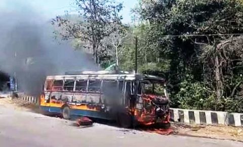 Stationary Bus Catches Fire in Odisha's Cuttack