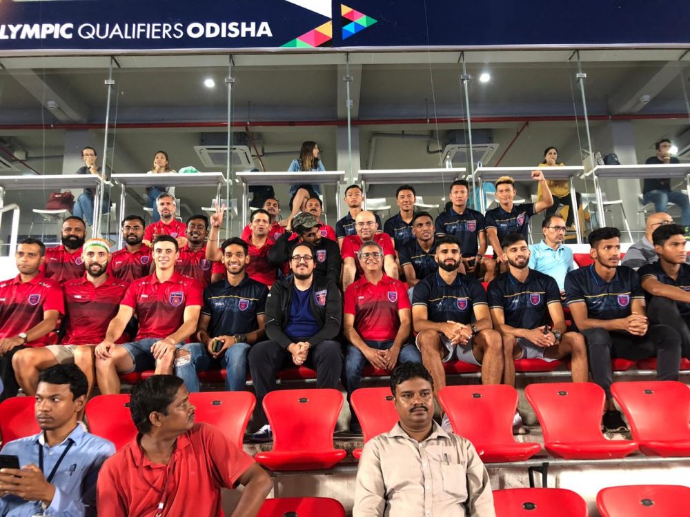 LIVE ACTION: Odisha FC players visit Kalinga Stadium in Bhubaneswar on Saturday to witness India vs USA women's hockey and India vs Russia men's matches for FIH Hockey Qualifiers. OB Photograph