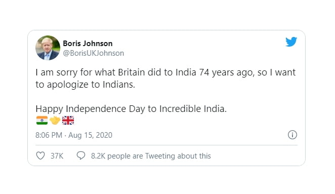 boris johnson fake tweet sorry for what britain did to india 74 years back