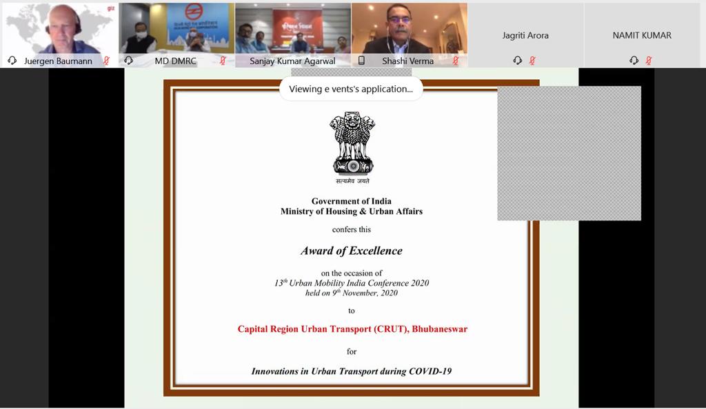 Odisha's CRUT Bags Award Of Excellence For Innovations In Urban Transport During COVID-19