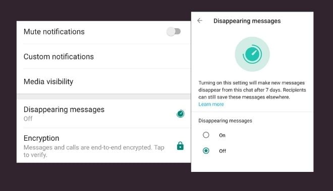 how to enable disappearing messages on whatsapp