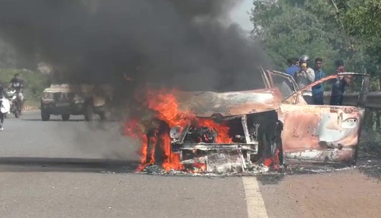Close Shave For Driver As Car Catches Fire In Odisha's Nabarangpur