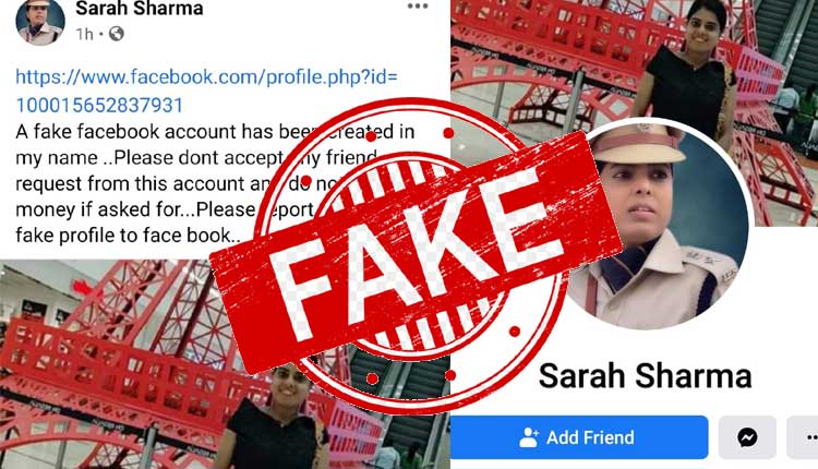 fake Facebook account IPS officer Sarah Sharma