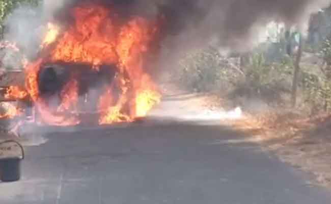 Close Shave For Family After Moving Car Catches Fire In Odisha