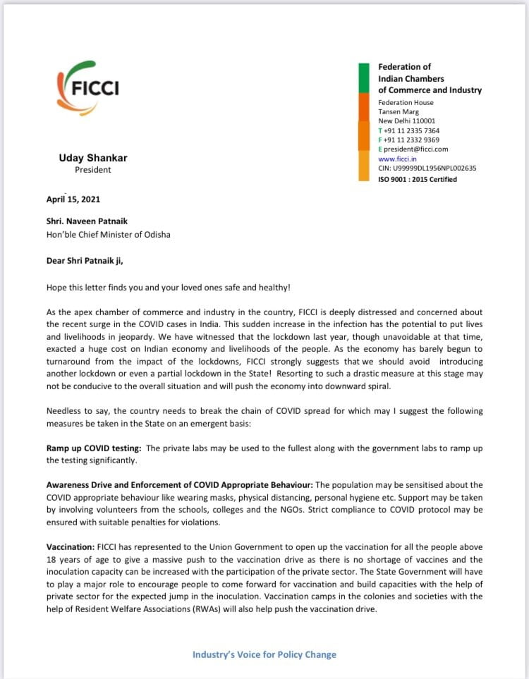 FICCI letter to Naveen