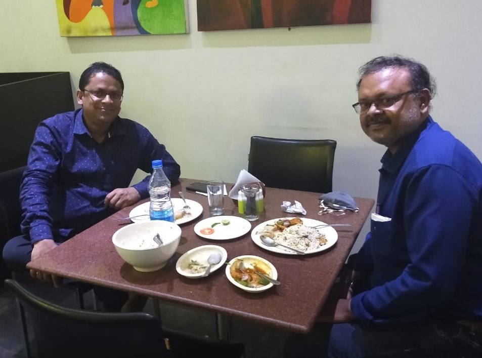 Pritiman Mohapatra having lunch with Souvagya Kar on April 9 in Bhubaneswar