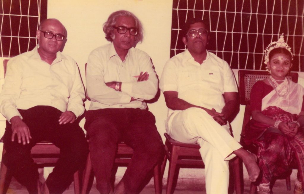 The writer Sitakanta Mahapatra (3rd from left) with Prof L K Mahapatra (first from left) and others. File photograph
