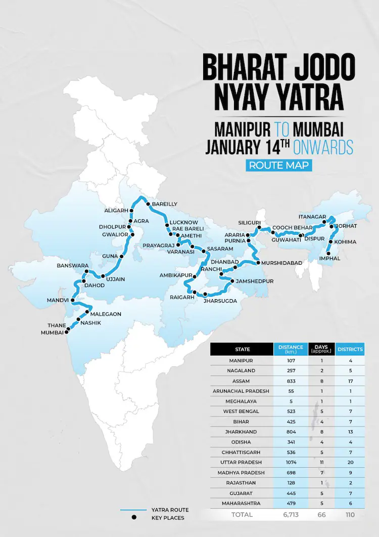 Rahul Gandhi yatra map