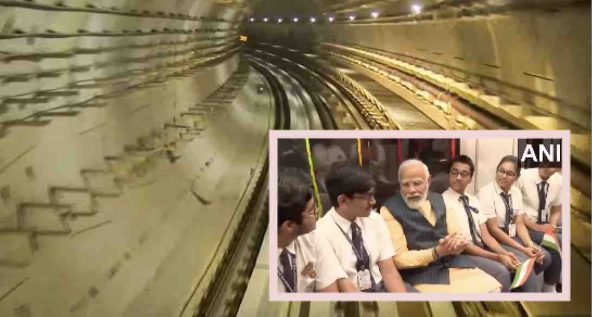 Watch] PM Modi Takes First Ride In Kolkata Underwater Metro With Students; Check Features & Ticket Price - odishabytes