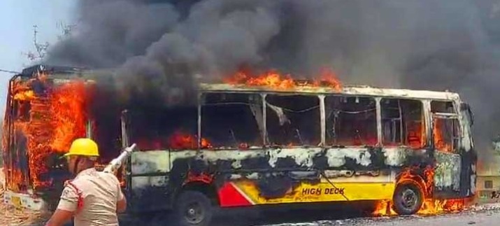 Narrow Escape For 40 Passengers As Bus Catches Fire In Odisha’s Dhenkanal